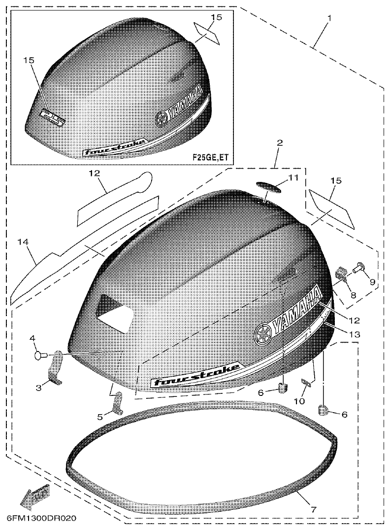 Yamaha F25G TOP COWLING parts diagram